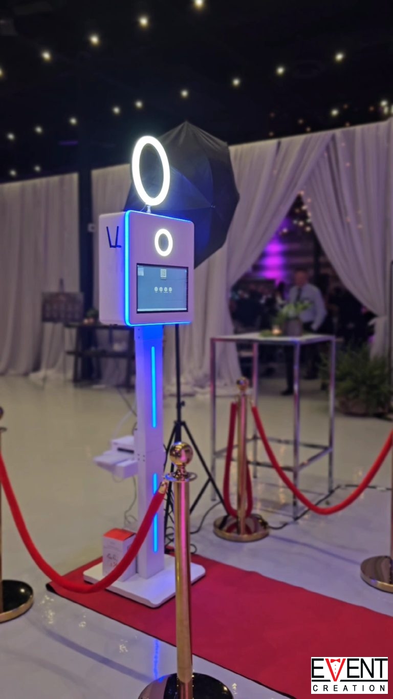 Classic photo booth with backdrop and props